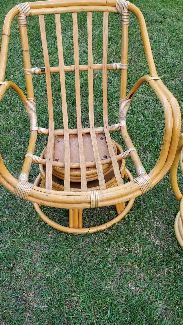 Antique Bamboo Swivel Chairs and Table Set in Patio & Garden Furniture in Regina - Image 5