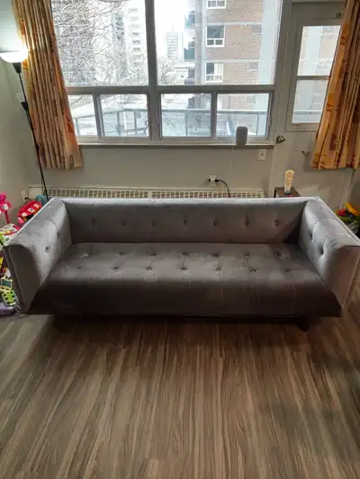 Structube Loretta Grey Velvet 3-Seater Sofa, View more