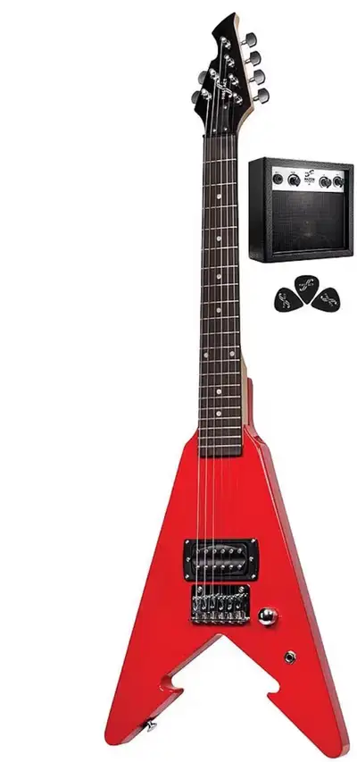 Body style V with a distinctive notched arrow body.Equipped with single out put,Humbucking pick up a...