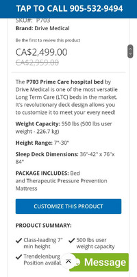 Drive Model p703 Prime Care Bed