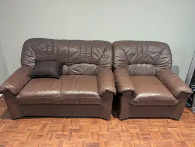 Comfortable Leather Sofa & Chair Set – Free Delivery!, View more