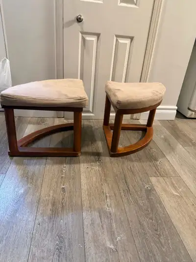 Set of Two Wood and Padded Stools, View more