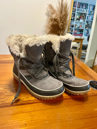 Sorel Winter Snow Boots Tivoli, Grey Suede Insulated, Size 7