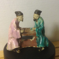 ANTIQUE CHINESE MUD MEN FIGURINE TWO MEN PLAYING A GAME