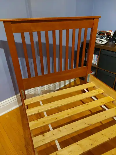 Solid Wood Mennonite Twin Bed and Trundle Box. Two clean and firm mattresses included. Suitable for...