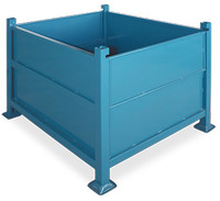 STEEL PARTS BINS, METAL CONTAINERS, STACKING BINS, STORAGE BINS.