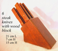 “COBRA SWORDS” 6 Steak Knives Wood Block New Boxed
