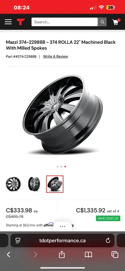 Mazzi 374-22988B - 374 ROLLA 22" Machined Black With Milled Spokes