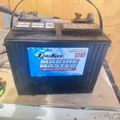 Deka heavy duty marine / tv master battery. Holds a charge used 1 season