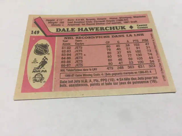 1987-88 O-Pee-Chee #149 Dale Hawerchuk Winnipeg Jets NM -MT in Arts & Collectibles in Longueuil / South Shore - Image 3