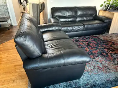 Black Leather Sofa and Love Seat Set, View more