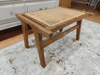 NEWNatural Teak Wooden Foot Rest ,Handwoven Rattan Ottoman o, View more