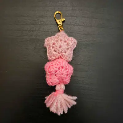 Crocheted Stars Keychain #4 (light pink & dark pink), View more