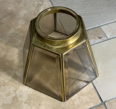 Lamp shade - brass + bevelled smoked glass, View more