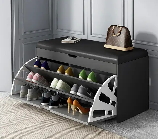 Padded Shoe Storage Bench with Pull-Down Compartments 60/30/51cm65565407782914121