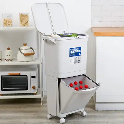 Kitchen Dustbin With Wheels, Trash Can for Kitchen, Big Capacity Waste Bin, Garbage Bin + Double Lay...