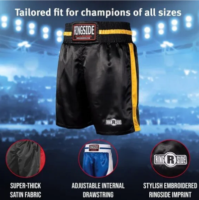 Ringside Pro-Style Boxing Trunks (Black-Gold, Medium), View more