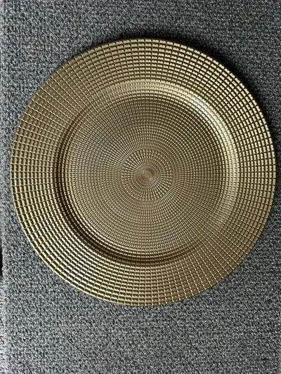 Brand new gold coloured chargers. Used once. $250. Burks Falls