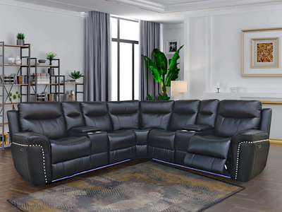 5-Seater Sectional Power Recliner In Gel Leather Upholstery, View more