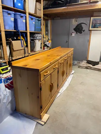 Custom pine cabinet / sideboard / buffet. 98” L x 20” D x 35” H, View more