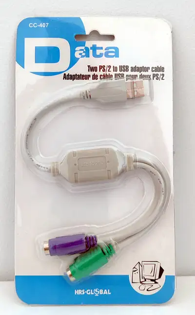 DUAL PS/2 TO USB ADAPTER FOR KEYBOARD MOUSE, View more