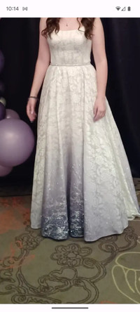 White, silver and purple ombre prom dress