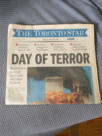 9/11 Toronto Star Sept 12, 2001, View more