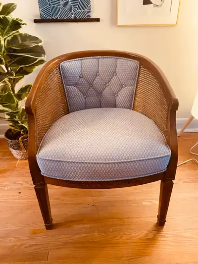 Vintage Barrel Back Cane Chair - tufted, View more