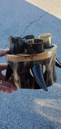 Handmade Ceremonial Viking Drinking Horn Vessels Shot Glasses