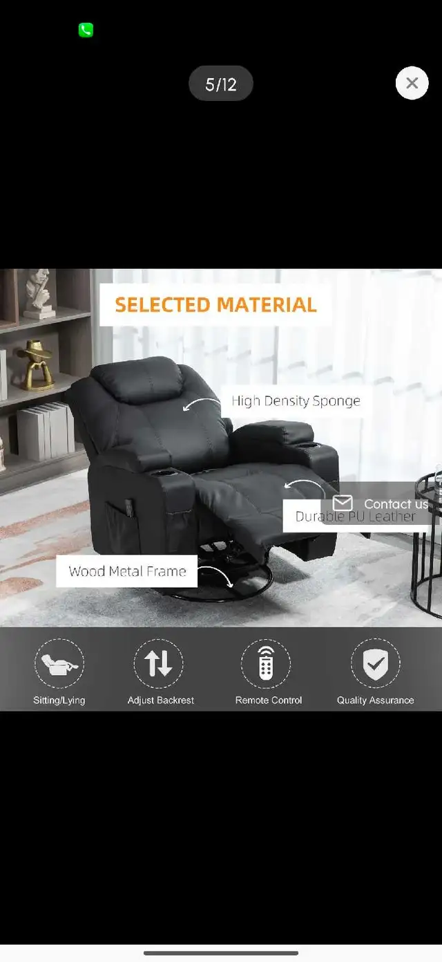 Massage Recliner Chair, Swivel Nursery Rocker Chair in Chairs & Recliners in Markham / York Region - Image 8