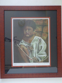 Large lithograph print of Indigenous boy, by Denis Meloche