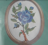 Vintage Antique Ovals Needlepoint Kit - 659 Blue Rose - w frame