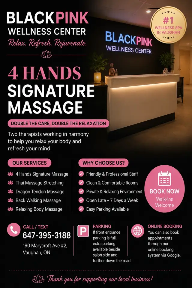 must try 4 hands massage in Vaughan Toronto 647-395-3188