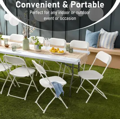 Get ready to host the perfect event with this collection of folding party chairs and a 6-foot foldin...