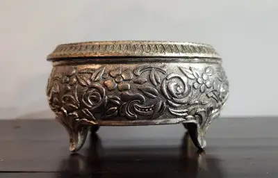 Vintage French Rococo Style Jewelry Box, Made in Japan, Red Velvety Lined Interior $60