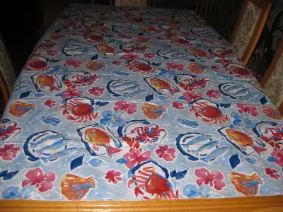 NAPPE DOUBLÉE EN PLASTIQUE IMPRIMÉE 51 PO X 69 1/2 PO - NEUVE - Aussi plante extérieur et intérieur...