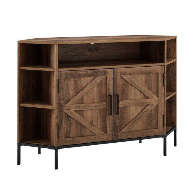 Rustic 2-Door Corner TV Stand with Wood Detail for TVs up to 55” in TV Tables & Entertainment Units in Mississauga / Peel Region - Image 3