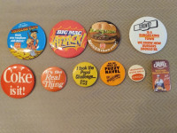 Vintage Pinback Buttons - McDonald's, Burger King, Coke, Pepsi