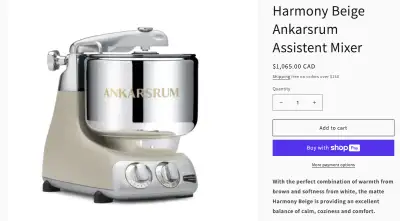 Robot patissier incluant bol mélangeur et sorbetière . prix en boutique. robot 1065.00$ + tx. sorbet...