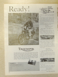 June, 1963 black & white Triumph motorcycle magazine ad