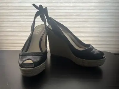 Coach Maritza sandal, wedge heel, platform; 2” in front and about 4” in back, Size 6