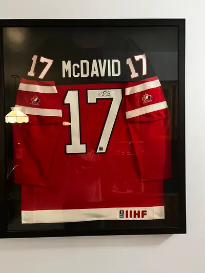 Connor McDavid Framed Autographed team Canada jersey with certificate of authenticity $2500