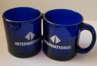 Vintage Cobalt Blue Glass "International" Souvenier Coffee Mugs