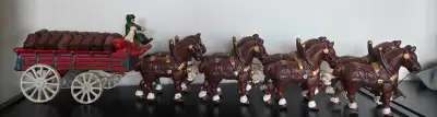 Vintage Cast Iron Beer Wagon with Horse Team. Great Condition, View more