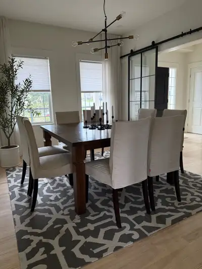 Solid Walnut Wood Dining Table & 8 EQ3 Chairs, View more