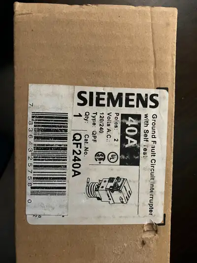 Siemens 40A GFCI GF240A Breaker. This is a brand new 40A Siemens GFCI breaker. The breaker is new in...