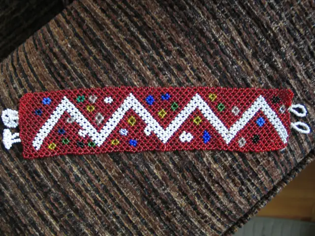 Beaded Wristband Red and White