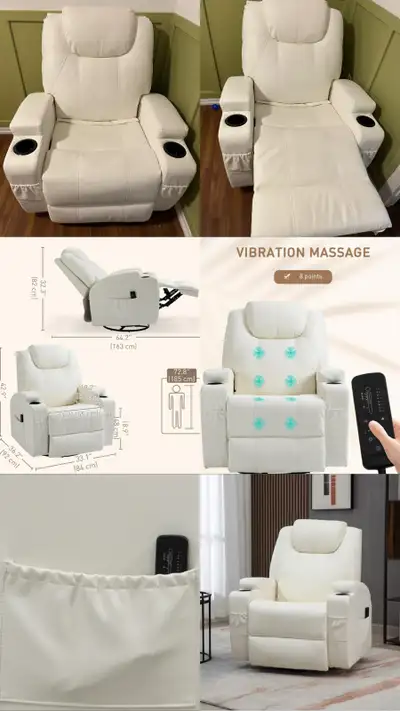 USED - LIKE NEW Chair for Living Room with 8 Vibration Points, PU Leather Swivel Rocker Manual Recli...