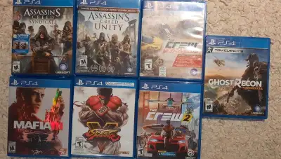 Jeux PS4 pour échange : Assassin's Creed Syndicate Assassin's Creed Unity Mafia III Street Fighter 5...