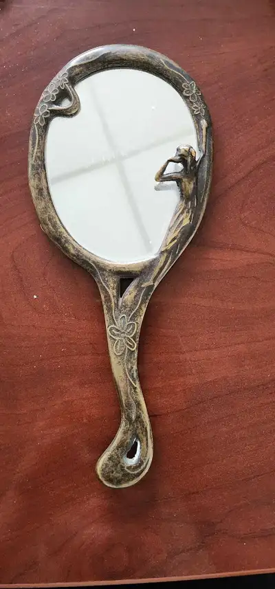 Vintage Art Nouveau Style Brass  Hand Mirror, View more